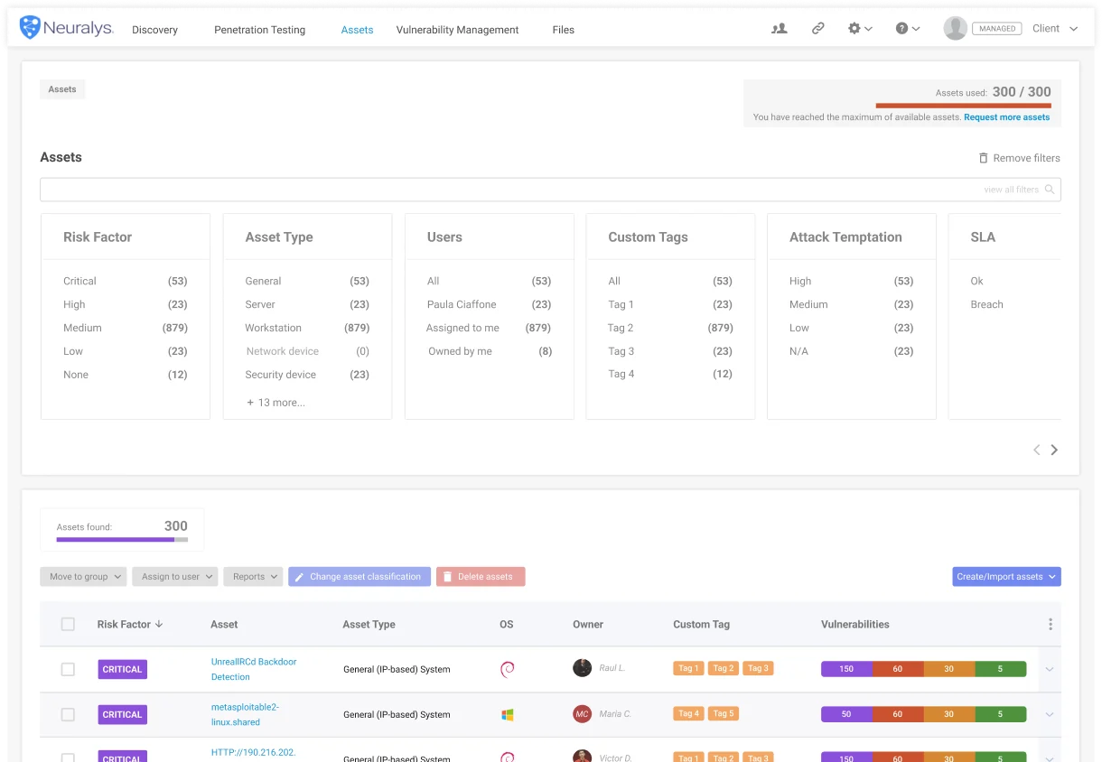Previous Neuralys screen: an asset list as the home page
