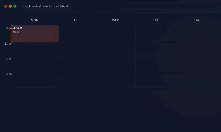 First concept of a weekly calendar with a single appointment