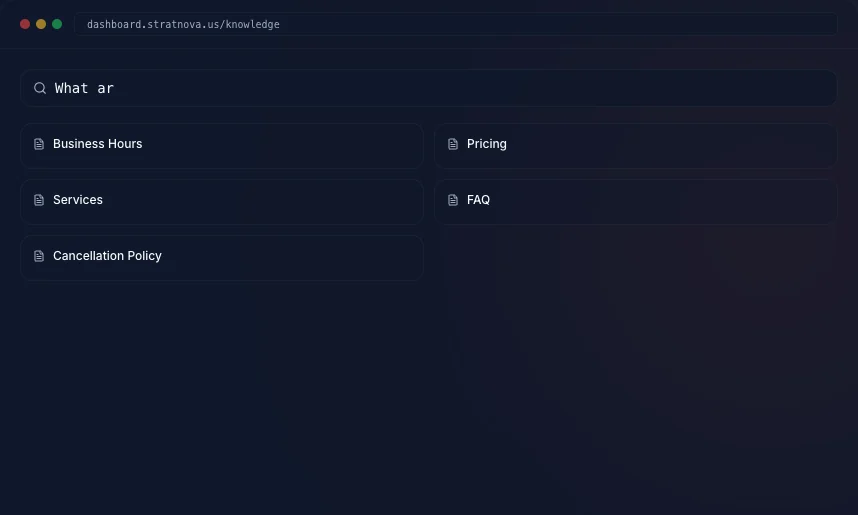 First concept: a knowledge base with loose documents for prices and services