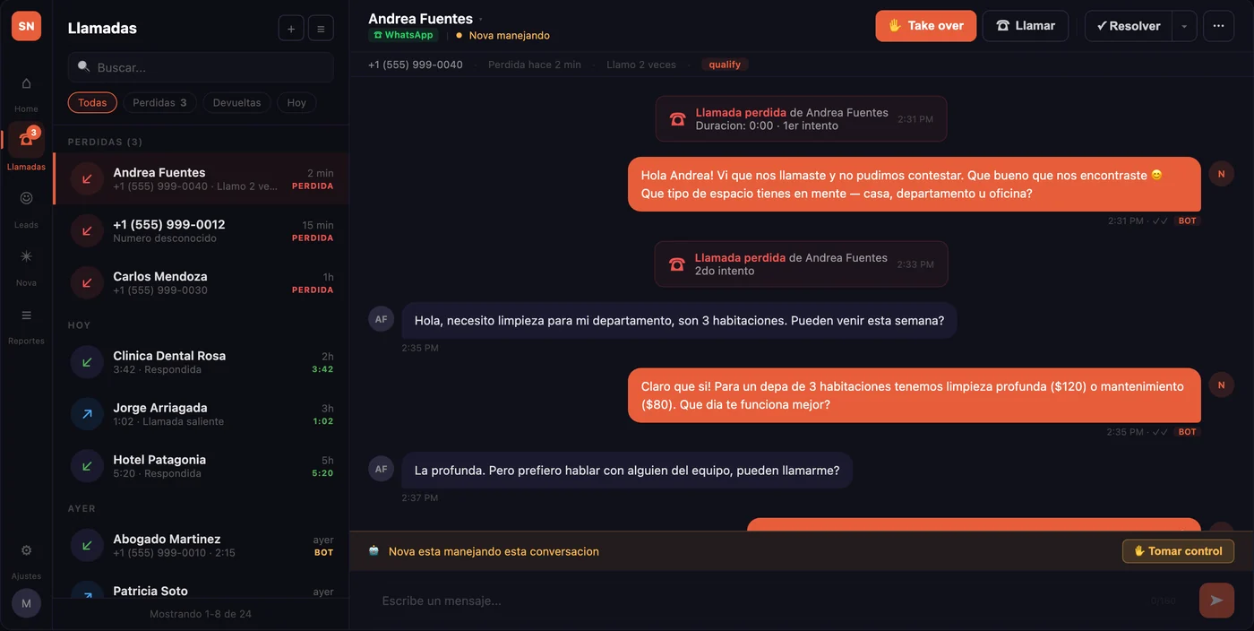Wireframe of the calls and conversations inbox with the Take over button