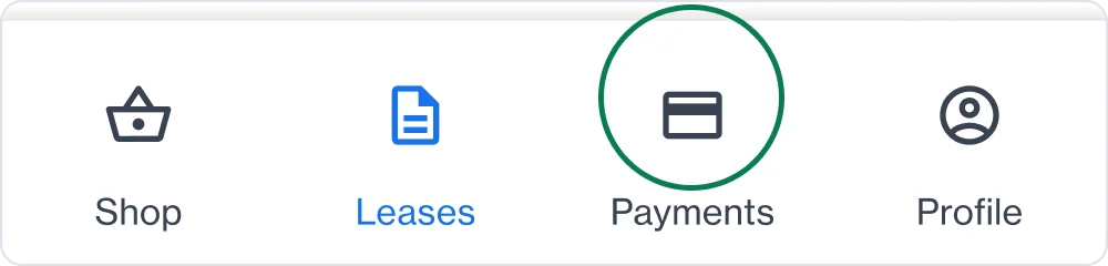 New MyAccount navigation with four territories: Shop, Leases, Payments, and Profile